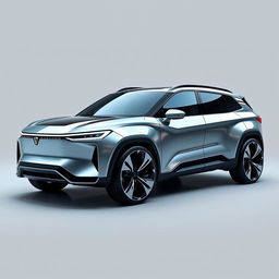 Futuristic SUV design with an emphasis on eco-friendly technology, featuring a streamlined body with smooth, flowing lines and an aerodynamic silhouette