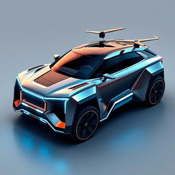 Futuristic flying SUV design, merging elements of advanced aviation with automotive aesthetics