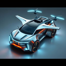 Futuristic flying SUV design, merging elements of advanced aviation with automotive aesthetics