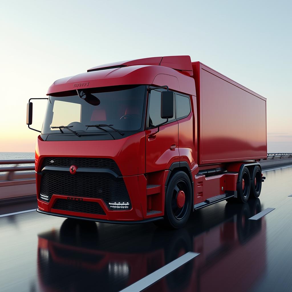 A concept image of a Ferrari truck, merging the brand's high-performance and luxury ethos with the utility of a truck