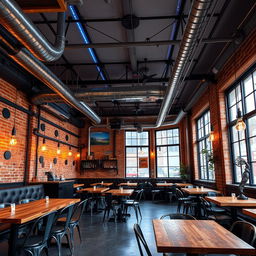 A stylish industrial-themed restaurant interior with modern details