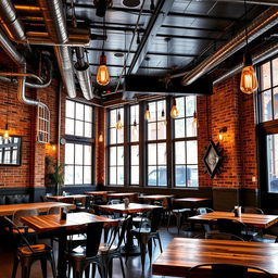 A stylish industrial-themed restaurant interior with modern details