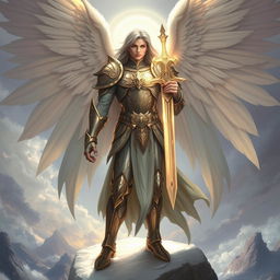 An aasimar angel character from Dungeons & Dragons, exuding a celestial aura of grace and power