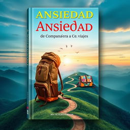 A captivating book cover design for the title 'Ansiedad: de mochila a compañera de viaje'