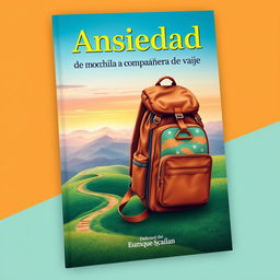 A captivating book cover design for the title 'Ansiedad: de mochila a compañera de viaje'