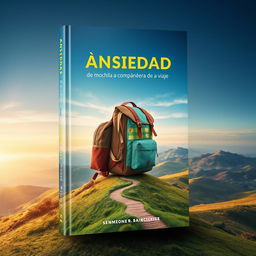 A captivating book cover design for the title 'Ansiedad: de mochila a compañera de viaje'