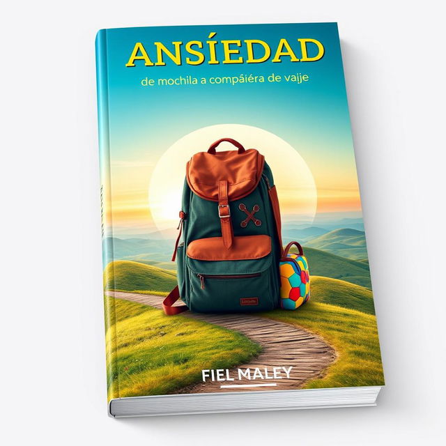 A captivating book cover design for the title 'Ansiedad: de mochila a compañera de viaje'