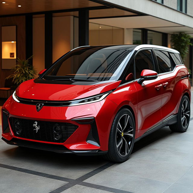 A visionary MPV concept car by Ferrari, featuring the brand's iconic design language combined with the practicality of a multi-purpose vehicle