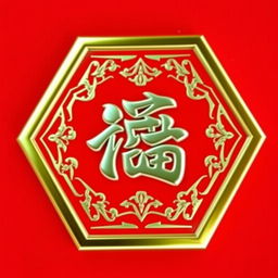 A 3D hexagon label with a polished, metallic finish, displaying elegant Chinese calligraphy at the center