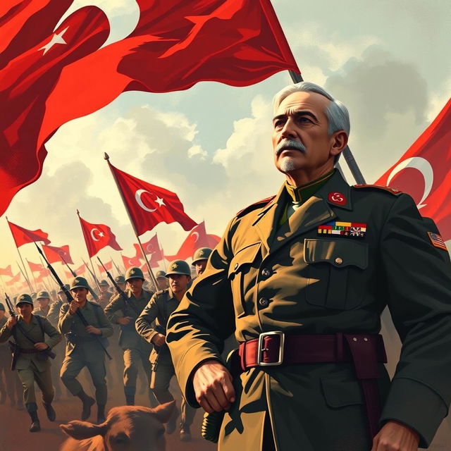 A depiction of the Great Victory on 30th August with Atatürk leading the charge