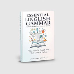 A book cover design for an English grammar book titled "Essential Linguistic Mastery Tool & Guide"