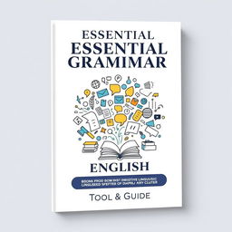 A book cover design for an English grammar book titled "Essential Linguistic Mastery Tool & Guide"