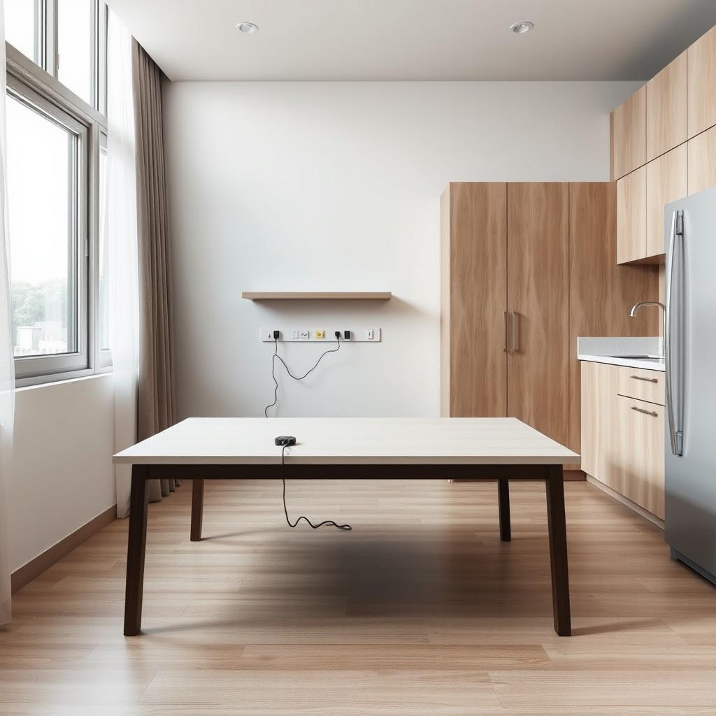 Modern kitchen interior with the right wall featuring a sink and refrigerator