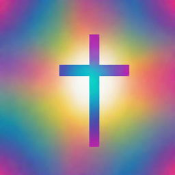 A Christian Cross with a vibrant, rainbow color gradient.