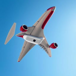 A stunning A350 900 airplane with a red and white color scheme flying across a clear blue sky