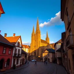 An enchanting view of the Hunedoara city basilica, nestled in the heart of this historic Romanian city