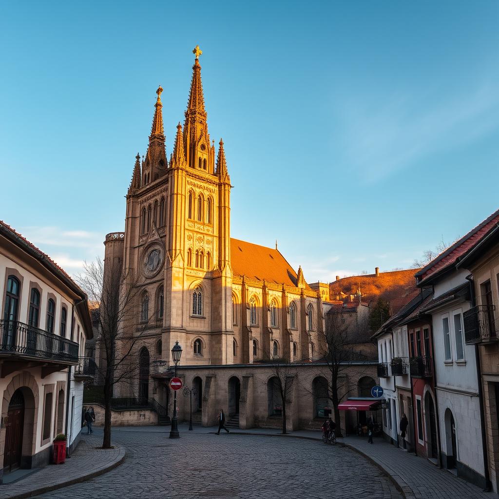 An enchanting view of the Hunedoara city basilica, nestled in the heart of this historic Romanian city