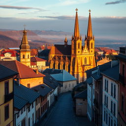 An enchanting view of the Hunedoara city basilica, nestled in the heart of this historic Romanian city