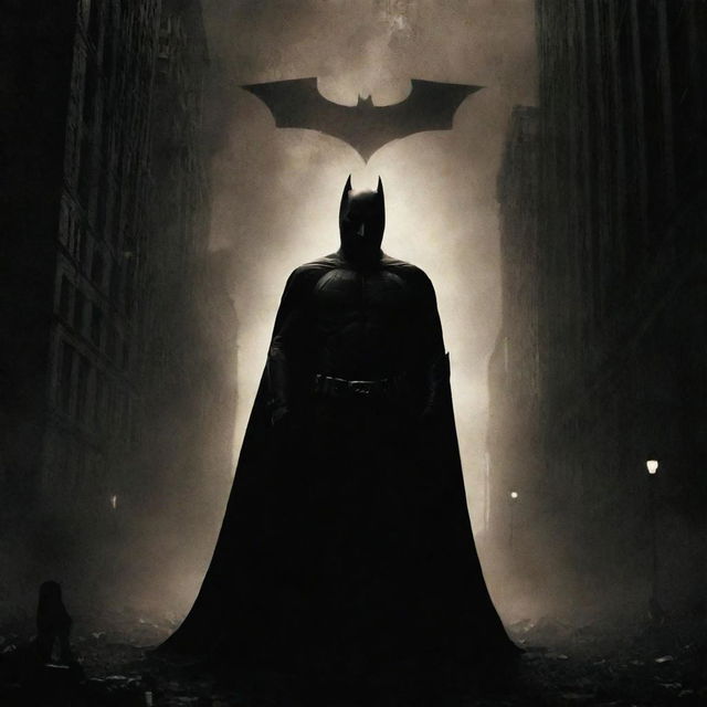 A Batman Begins poster steeped in more dark and gritty elements, accentuating the ominous and menacing ambience typical of Gotham City.