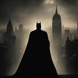 A Batman Begins poster, further enhanced with dark and gritty elements, portraying Batman against a backdrop of Gotham City’s foreboding skyline.