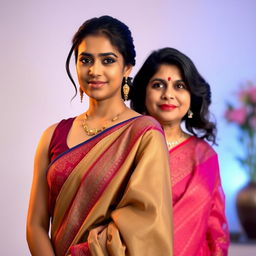 An Indian woman exuding allure and confidence, wearing an eye-catching sleeveless blouse paired with a beautifully draped saree, complementing her figure