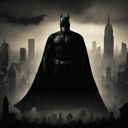 A Batman Begins poster, further enhanced with dark and gritty elements, portraying Batman against a backdrop of Gotham City’s foreboding skyline.