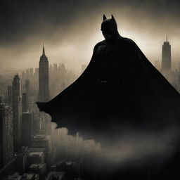 A Batman Begins poster, further enhanced with dark and gritty elements, portraying Batman against a backdrop of Gotham City’s foreboding skyline.