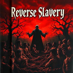 A striking book cover depicting a chilling and evocative scene for a horror novel about reverse slavery