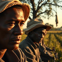 A closer view of the old Georgian plantation scene featuring white people in period attire working the fields