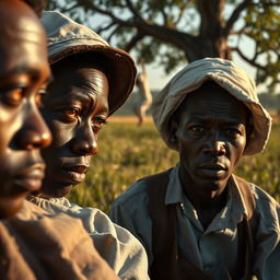 A closer view of the old Georgian plantation scene featuring white people in period attire working the fields