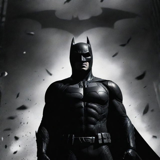 A high-contrast Batman: The Dark Knight Rises poster, with intensified lighting highlighting the fallen hero amidst the chaos.