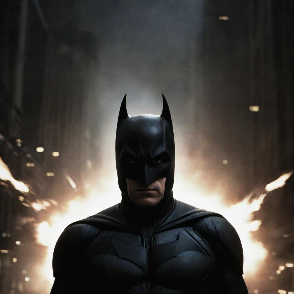 A poster of Batman: The Dark Knight Rises, enhanced with high-intensity lighting arrangements that emphasize drama and tension.