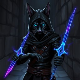 A mysterious black tabaxi with striking gray lines across his sleek fur