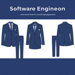 A modern and stylish design of a vocational high school uniform suitable for the Software Engineering department, featuring a color palette that harmonizes with the technological theme