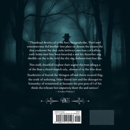 A captivating design for the back cover of a mystery novel, featuring an intriguing dark and moody landscape