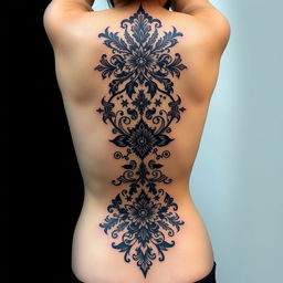 A stunning, intricate spine tattoo that travels gracefully down the back, embodying elegance and bold statement