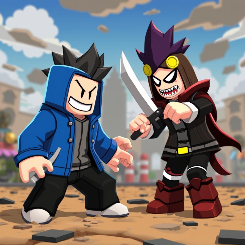 Roblox-style characters of Sans and Chara from Undertale, engaged in an intense battle scene