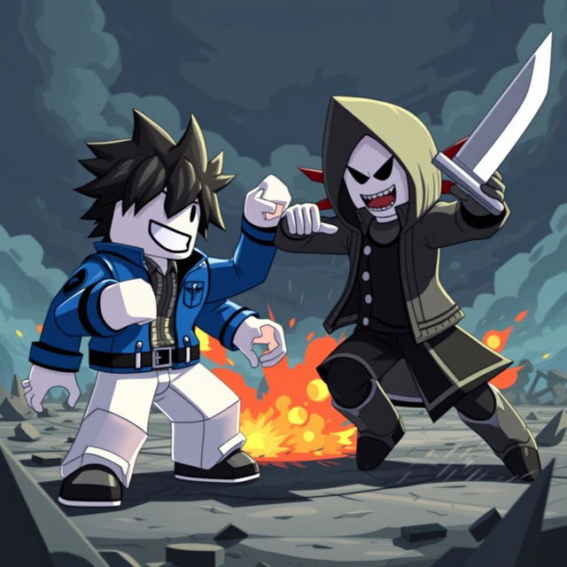 Roblox-style characters of Sans and Chara from Undertale, engaged in an intense battle scene