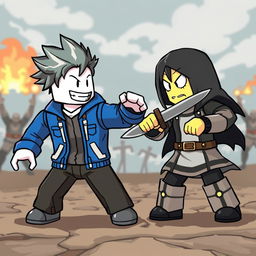 Roblox-style characters of Sans and Chara from Undertale, engaged in an intense battle scene