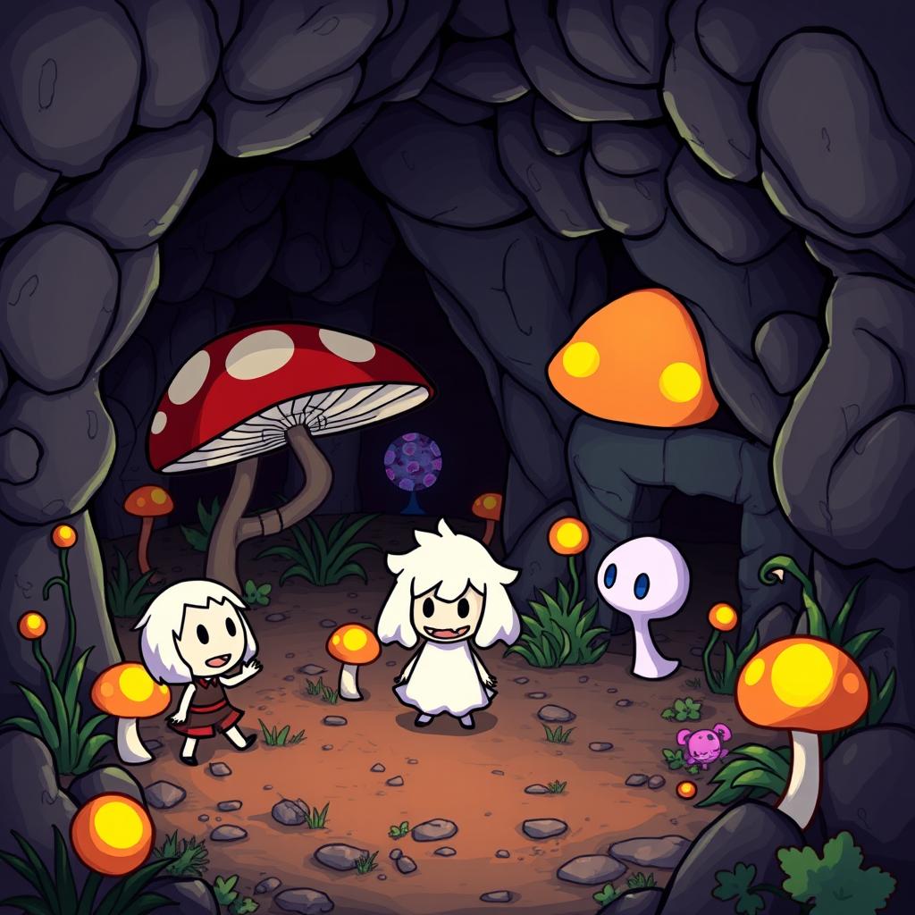 A detailed scene from the indie game "Undertale", featuring iconic characters in a whimsical underground setting