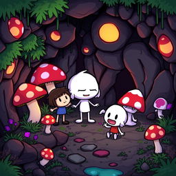 A detailed scene from the indie game "Undertale", featuring iconic characters in a whimsical underground setting