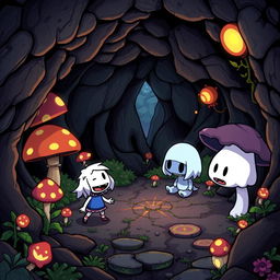 A detailed scene from the indie game "Undertale", featuring iconic characters in a whimsical underground setting