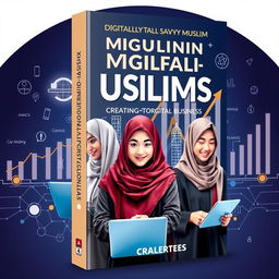 A book cover design featuring digitally savvy millennials aged 20-35, who are Muslim and actively pursuing wealth creation through digital business