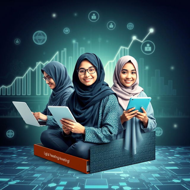 A book cover design featuring digitally savvy millennials aged 20-35, who are Muslim and actively pursuing wealth creation through digital business