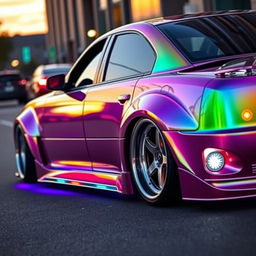 A highly customized Chevrolet Chevy, showcasing intricate tuning modifications