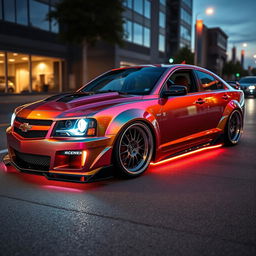 A highly customized Chevrolet Chevy, showcasing intricate tuning modifications