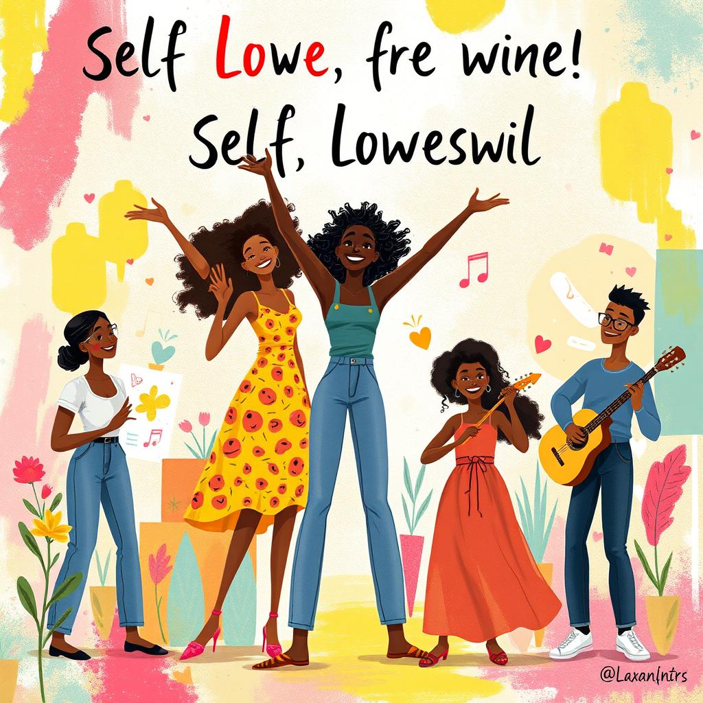 A motivational and empowering illustration featuring the theme of self-love and self-expression