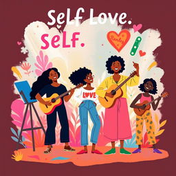 A motivational and empowering illustration featuring the theme of self-love and self-expression