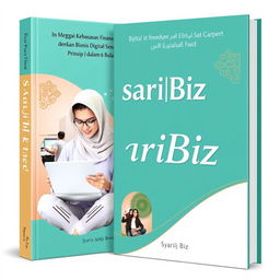 An engaging book cover for 'Syar'iBiz: Menggapai Kebebasan Finansial dengan Bisnis Digital Sesuai Prinsip Syariah dalam 6 Bulan' that visually encapsulates the balance between achieving financial freedom, digital entrepreneurship, and maintaining one's main job alongside family time