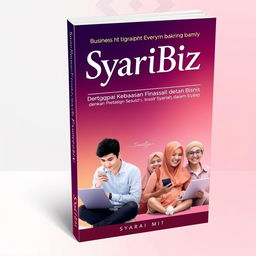 An engaging book cover for 'Syar'iBiz: Menggapai Kebebasan Finansial dengan Bisnis Digital Sesuai Prinsip Syariah dalam 6 Bulan' that visually encapsulates the balance between achieving financial freedom, digital entrepreneurship, and maintaining one's main job alongside family time